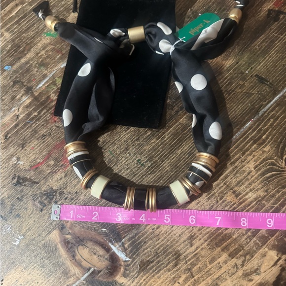 Piper •K Black white and Gold Polka Dot Scarf necklace- adjustable cute & comfy🖤 - Picture 3 of 7